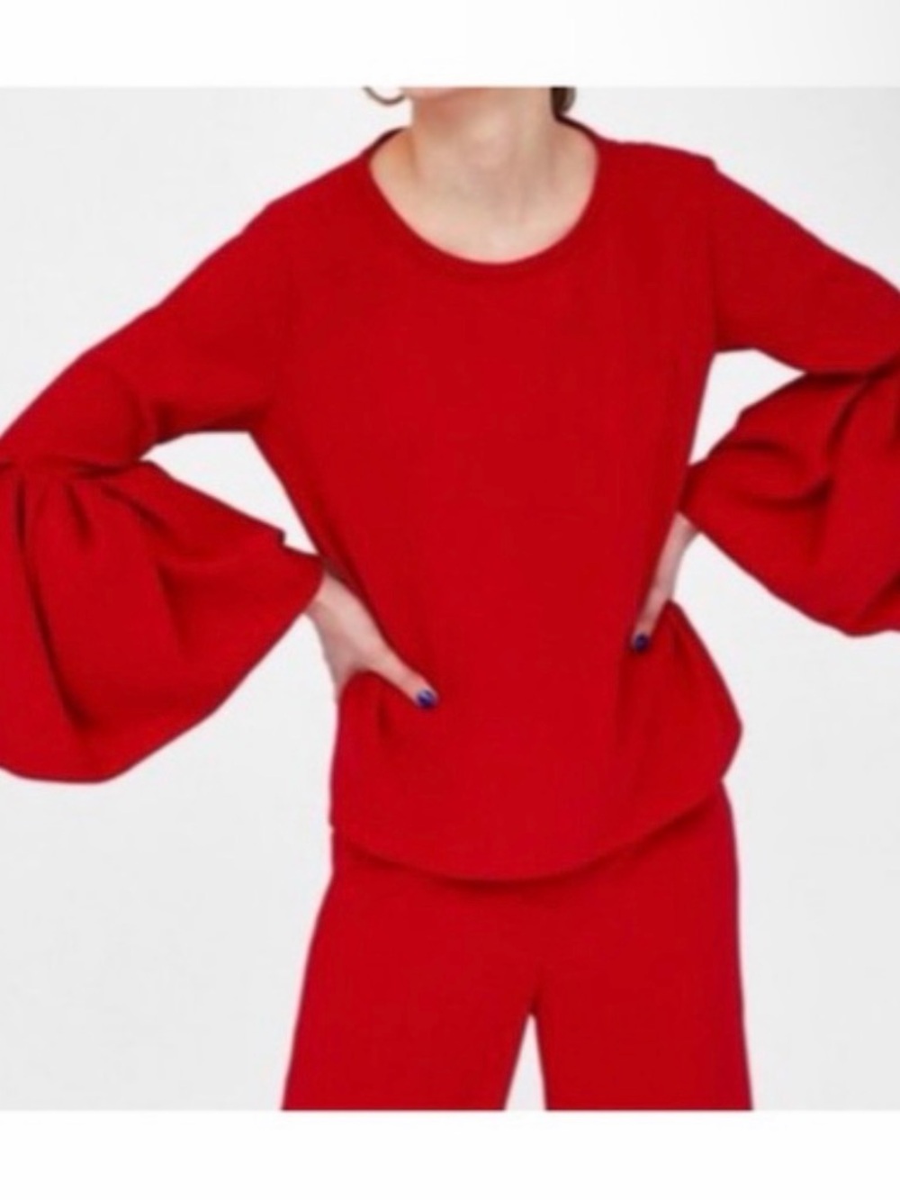Zara Red Ruffled 3/4 Sleeve Blouse
